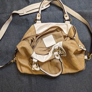 Coach Legacy Vintage Satchel White Leather and Straw Multi Strap